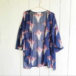 Peach Love | Bull Skull Print kimono